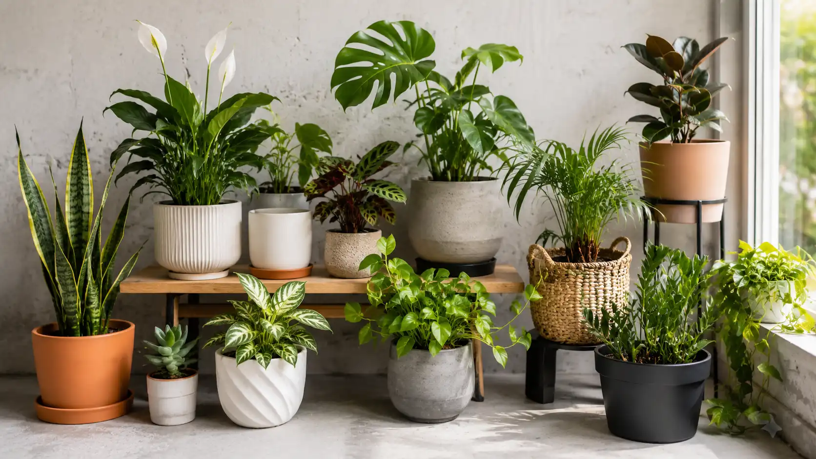 Diferentes tipos de vasos para plantas utilizados em decoração e jardinagem.