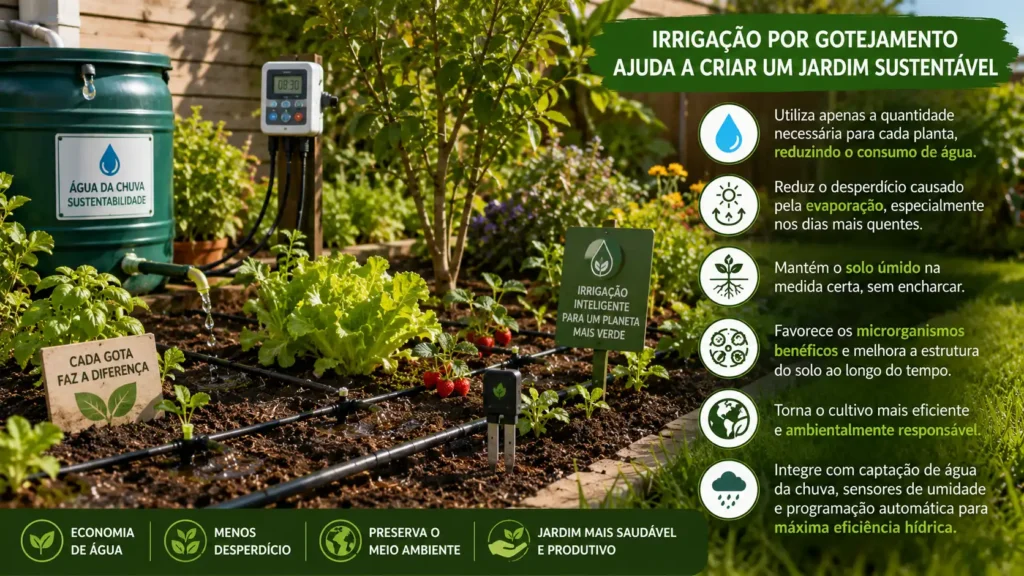 Irrigaçao por gotejamento ajuda a criar um jardim sustentável