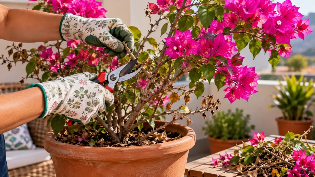 Como podar bougainville no vaso com tesoura de poda