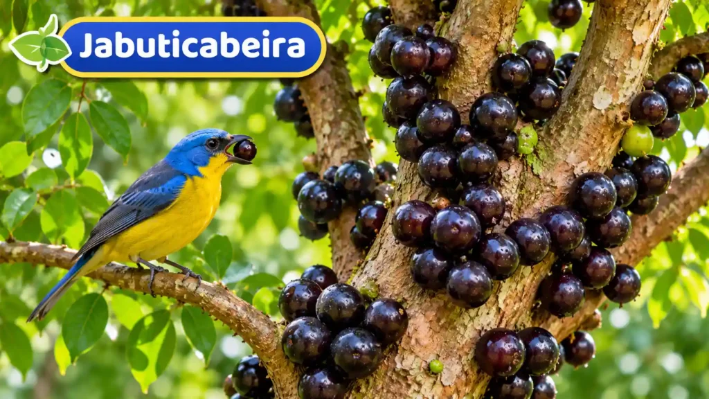 Jabuticabeira com frutos escuros crescendo diretamente no tronco